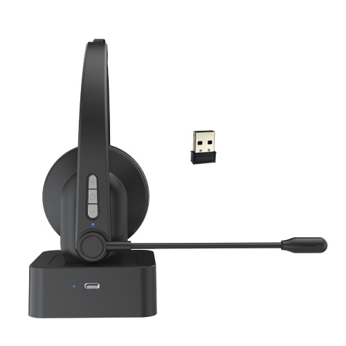 2.4GHz Wireless Headphones Call Center Earphone On Ear Headset with ENC Noise Reduction Microphone Adjustable Headband Volume Control with Charging Dock 