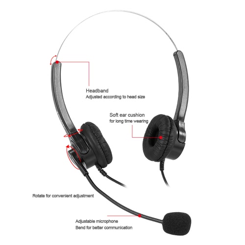 

Stereo Customer Service Headphone on Ear Headset Hands-free with Mic for Office Business Conference