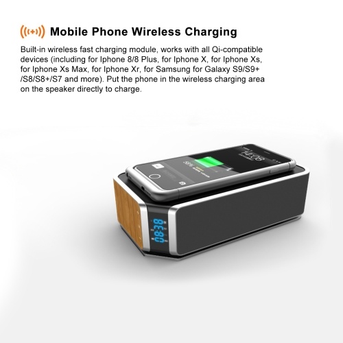 

Wireless Charging Alarm Clock BT Speaker Clock LED Stereo Portable Speaker
