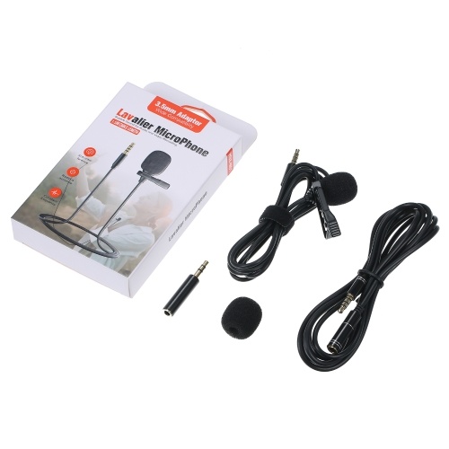 Microphone Lavalier Microphone professionnel pour appareil photo Microphone mobile pour entretien SLR Enregistrement de conférence Blog vidéo Microphone à revers omnidirectionnel avec câble d'extension audio de 2 m et adaptateur 3,5 mm