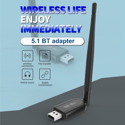 

100M BT5.1 Transmitter Audio Receiver 3.0 Mbps Wireless Dongle Stable Transmission Wireless USB Adapter For TV PC Speaker with External Antenna