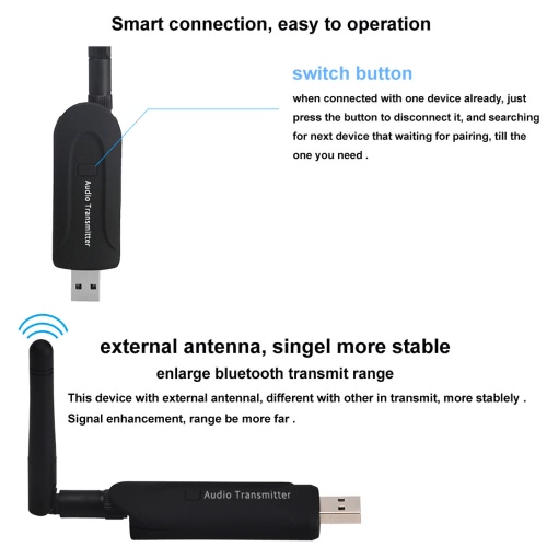 

B5 BT Transmitter Wireless Audio Transmitter Stereo Music Stream External Antenna Strong Signal for TV Notebook DVD PC CD Player