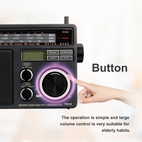

Retekess TR618 FM/AM/SW 3 Band Radio Portable Radio Receiver with USB TF SD Player Big Speakers High Volume Radio with MP3 Function