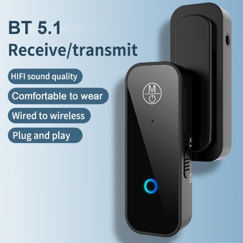 

BT 5.1 Transmitter & Receiver 2-in-1 Wireless 3.5mm Audio Transmitter Adapter for TV Laptop Home Sound System