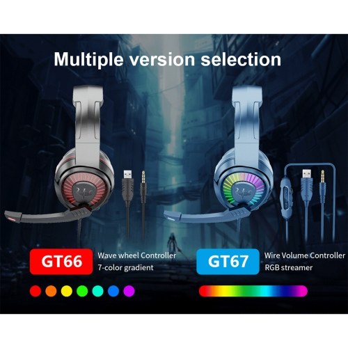 

OVLENG GT67 Wired Headset Head-Mounted Earphone 3.5MM USB Interface LED RGB Light Computer Gaming Stereo Road Gaming Wired Headphone With 95° Pointing Microphone