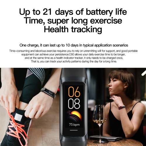 

C60 Body Temperature Bracelet Watch Smart Sports Bracelet 3ATM Waterproof Heart Rate Blood Pressure Oxygen Body Temperature Monitoring Exercise Step Sports Smart Bracelet Camera Control