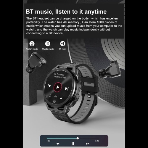 Smart Watch & True Wireless BT 5.0 Headphones 2-in-1 ENC Noise Cancelling Earphones Fitness Tracker Smartwatch 4GB Memory MP3 Music Playback 1.53-inch Color Screen Monitoring Blood Oxygen Heart Rate Sleep NFC One-touch Access 