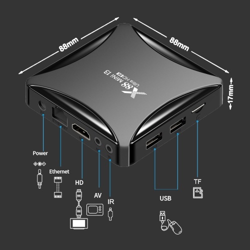

X88 MiNi 13 Android 13.0 Smart TV Box RK3528 Quad-core 4K Media Player H.265 VP9 8K Decoding 2.4G/5G Dual-band WiFi BT 2GB+16GB with Remote Control