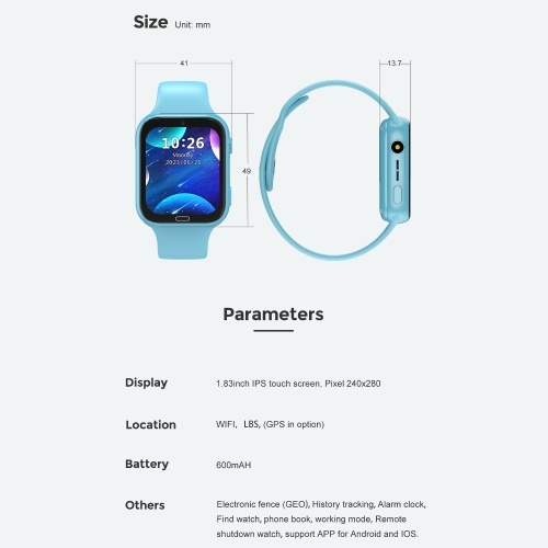 LT34 1.83`` IPS Touch Screen 4G Network Smartwatch with Two-Way Calling Location Tracking Voice Chat Pedometer Electronic Fence History Record Tracking Alarm Clock Watch Finder Video Calling 240x280 Pixels