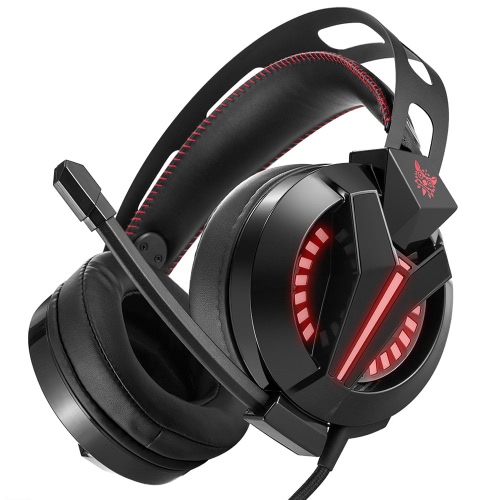 Auriculares estéreo de 3,5 mm M180 ONIKUMA Gaming Headset Sobre-Oído con el ruido del micrófono retráctil que cancela el control de volumen y luces LED para PC portátil Negro PS4 ordenador Mac iPhone iPad