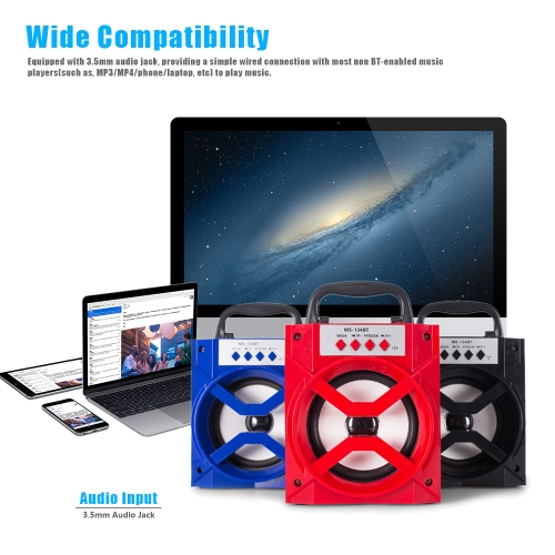 

MS-134BT Portable Wireless BT Speaker Mobile Multimedia Loudspeaker Subwoofer with TF Card Slot USB AUX Port FM Radio