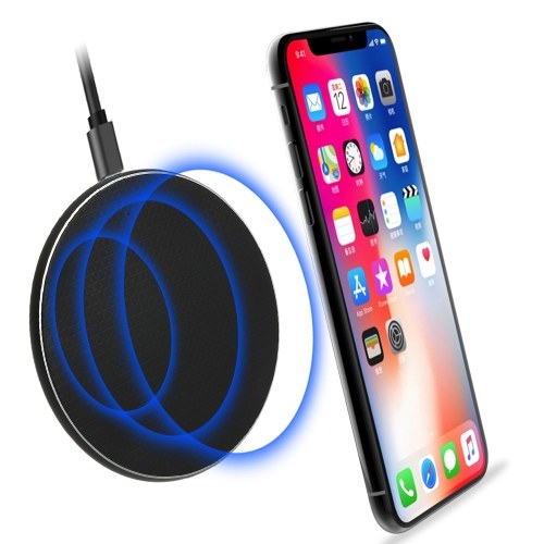 S110 Qi Cargador inalámbrico Pad de carga inalámbrica QC3.0 Placa de carga rápida de 10 vatios Compatible con iPhone X XR XS Max 8 Plus Dispositivos Samsung S9 S8 habilitados para Qi Ultra delgado apto para dormir