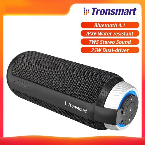 Tronsmart Element T6 Portable Speaker Bluetooth 4.1 IPX6 Water-resistant Superior 360° TWS Stereo Sound Hands-free Calling 25W Dual-driver Wireless Speaker with Deep Bass for Home Outdoors