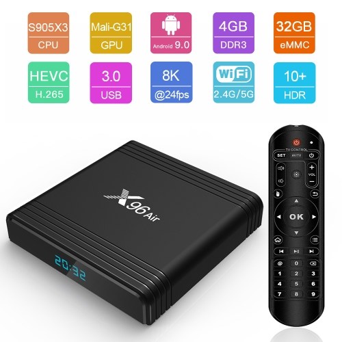 X96 Air Smart TV Box Android 9.0 8K Decodificação de vídeo Amlogic S905X3 4GB / 32GB