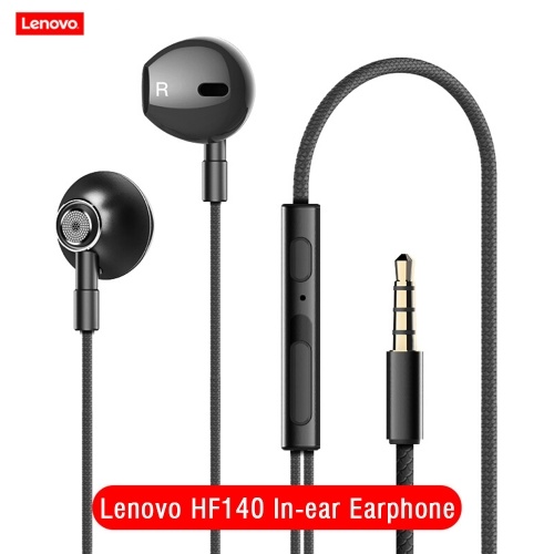 Lenovo HF140 Fones de ouvido com fio Fone de ouvido intra-auricular de metal com microfone com cancelamento de ruído 3,5 mm Jack Stereo Music Headset