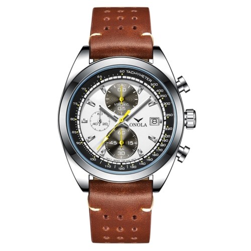 

Men's Quartz Watch with Leather Band Multifunctional Fashion 3ATM Wristwatch