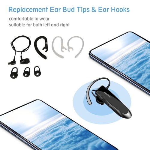 NEW BEE Single Wireless Bluetooth Headset Earphone Noise Cancelling Mic Sports Headphone Hands-Free Earbuds 24 Hrs Driving 60 Days Standby Time for Office Travel Driving