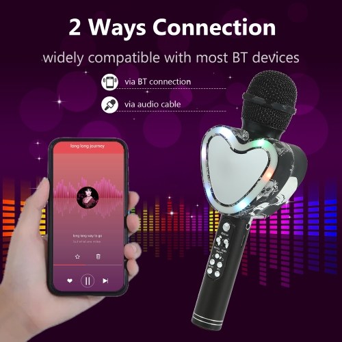 

Wireless Microphone Portable Handheld Mic Speaker Adjustable Volume Home Party Birthday Vocal BT Microphone USB Rechargeable for Smartphones PC