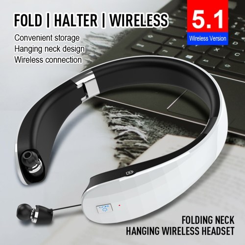 

Foldable BT Headphones Wireless Neckband Headset with Retractable Earbuds Sports Sweatproof Earphone Running Headset With Mic 800mAh Battery
