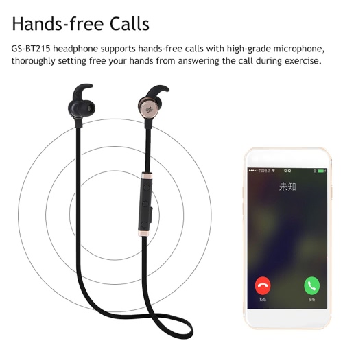 

GS-BT215 Bluetooth 4.1 наушники-вкладыши стерео гарнитура на открытом воздухе Спорт Музыка Наушники громкой ж / Mic черный + золот