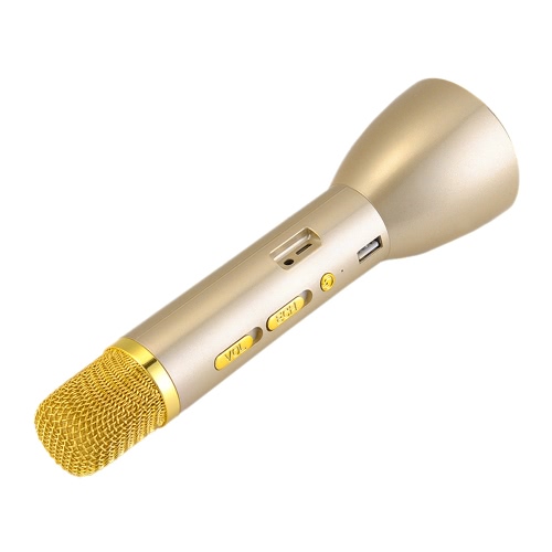 K088 Wireless Condenser Microphone Karaoke Player Recording Singing Microphone BT Speaker 2600mAh Power Bank for iPhone iPad Android Smart Phone PC Gold