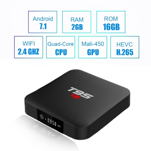 

T95 S1 Android 7.1 TV Box Amlogic S905W Smart TV Set Top Box Remote Control Quad Core H.265 2GB / 16GB 2.4G WiFi 100M LAN HD Media Player LED Display