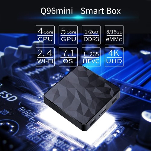 

Q96mini Smart Android 7.1 TV Box Amlogic S905W UHD 4K Media Player Quad Core H.265 VP9 1GB / 8GB DLNA WiFi LAN