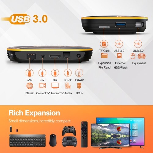 

HK1 RBOX R1 Smart TV Box Android 10.0 UHD 4K Media Player RK3318 4GB/128GB 2.4G / 5G Dual-band WiFi BT4.0 100M LAN Digital Display with Remote Control