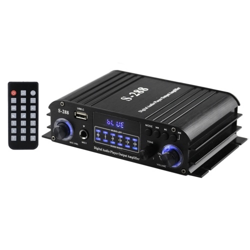 

S-288 Мини-усилитель мощности звука 4.1-канальный цифровой усилитель BT5.0 50 Вт * 4 Система домашнего аудиоприемника U Воспроизведение дисков Микрофонный вход ЖК-дисплей с пультом дистанционного управления