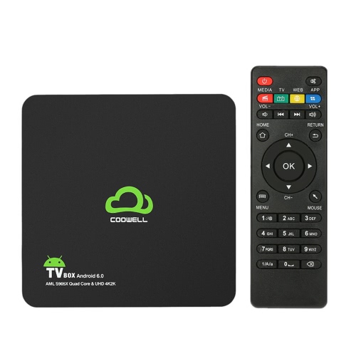 COOWELL V2 inteligente Android 6.0 TV Box Amlogic S905X Quad-core de 64 bits 2 GB / 16 GB KODI XBMC VP9 H.265 UHD 4K Mini PC 2.4G y Wi-Fi 5G DLNA BT 4.0 HD Media Player enchufe de Reino Unido