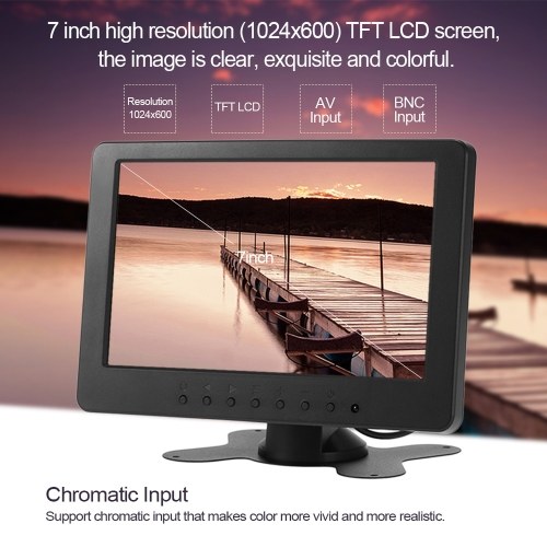 

S701 7 inch TFT LCD Monitor Screen 16:9 1024 * 600 BNC AV Video Audio for PC Security VCD DVD UK Plug