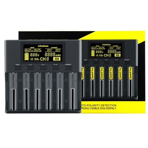 

LiitoKala lii-S6 Battery charger 18650 Charger 6-Slot Auto-Polarity Detect For 18650 26650 21700 14500,10440 AA AAA batteries