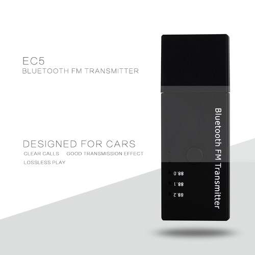 

Portable Wireless EC5 USB Car Vehicle BT FM Transmitter Music Player Lossless Play Handsfree Calls 3 Bands Transmission Frequency FM 88.0/88.1/88.2 Built-in Microphone