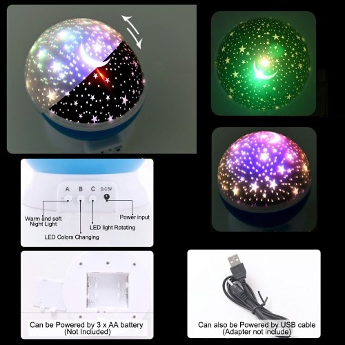 

Kids Star Night Light 360-Degree Rotating Star Projector Desk Lamp LED Colors Changing with USB Cable for Children Baby Bedroom Party Decorations
