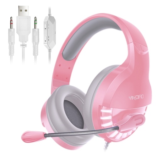 Q2 Gaming Headset Over-Ear / On-Ear Wired Gaming Headphone with 360° Noise Reduction Microphone 7 Colorful Breathing Light Stereo Earphone Dual 3.5mm Jack +USB Interface