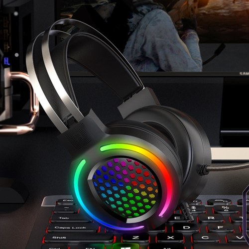 

USB Gaming Headset 7.1 Stereo Channel Over Ear Headphones E-Sports Earphone with Microphone Adjustable Headband for Desktop PC