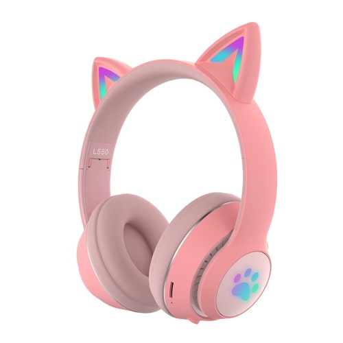 

L550 Over Ear Music Headset Glowing Cat Ear Headphones 7 Color Breathing Lights Foldable Wireless BT5.0 Earphone with Mic AUX IN TF Card MP3 Player for PC Laptop Computer Mobile Phone