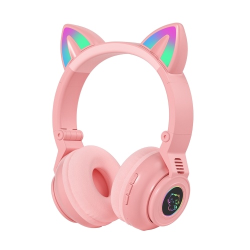 

Wireless&Wired Foldable Headset Cat Ear BT 5.0 Headset with RGB Lighting Effect Support TF Card Playing/FM Mode, Black