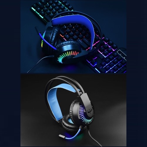 

OVLENG GT68 Проводная гарнитура Наушники с головным креплением 3,5 мм USB-интерфейс LED RGB Light Компьютерные игры Стерео Дорожные игры Проводные наушники с направленным микрофоном 95 °