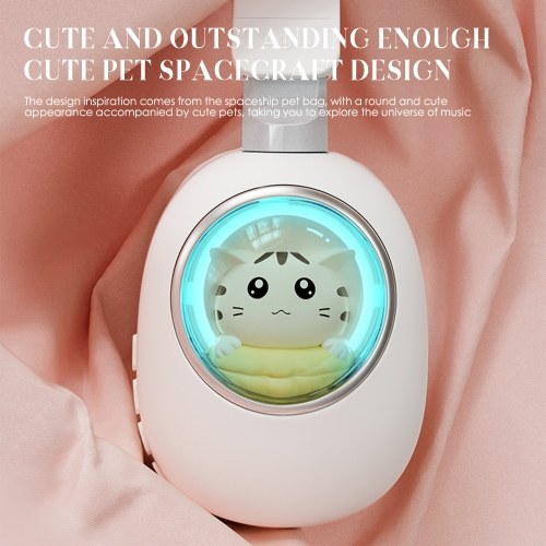 Cute Cartoon Wireless BT5.3 Headphones Over Ear Gaming Headset Cute Animal Design AUX IN Wired Earphone with Colorful Atmosphere Light Foldable Soft Ear Cushions 