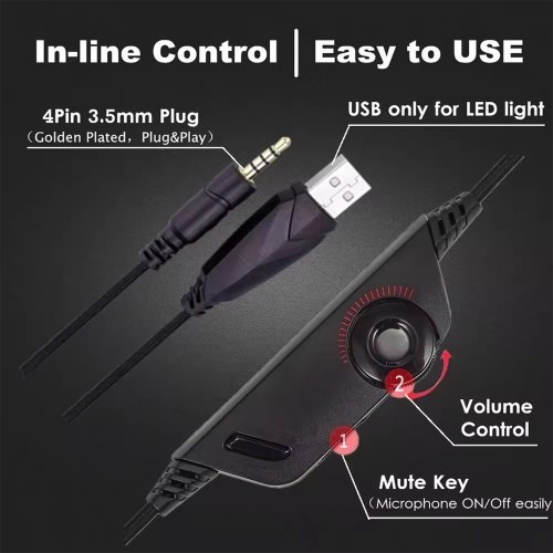 V3 3.5mm Wired Gaming Headset Noise Canceling E-Sports Earphone Over Ear Headphones 50mm Dynamic Coil Speaker Automatic Noise Reduction 3.5mm + USB Interface for Computer Laptop Mobile Phone 