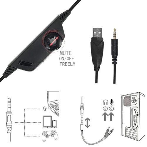 V3 3.5mm Wired Gaming Headset Noise Canceling E-Sports Earphone Over Ear Headphones 50mm Dynamic Coil Speaker Automatic Noise Reduction 3.5mm + USB Interface for Computer Laptop Mobile Phone 