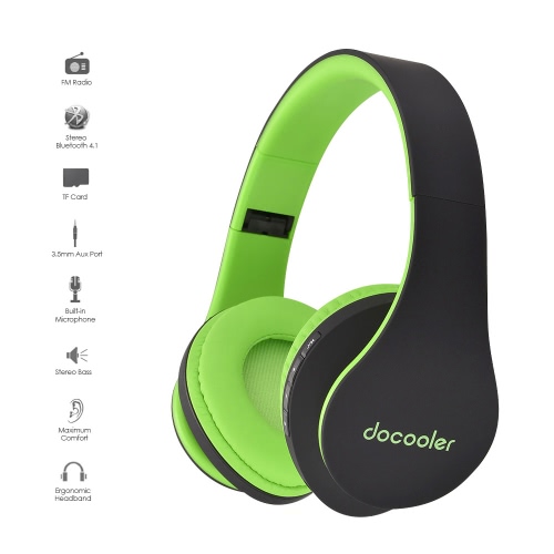 

Docooler JH-812 стерео BT наушники Беспроводная связь BT 4.1 гарнитура 3,5 мм проволокой наушник MP3-плеер TF карта FM-радио громкой ж / Mic зеленый для iPhone 6S 6S Plus Samsung S5 S6 Примечание 6 5 ноутбуков Notebook