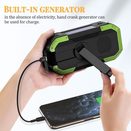 

Portable IPX6 Waterproof Hand Crank Radio Multifunction Outdoor Emergency BT Speaker with LED Light and FM