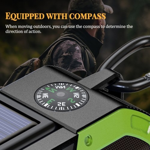 

Portable IPX6 Waterproof Hand Crank Radio Multifunction Outdoor Emergency BT Speaker with LED Light and FM