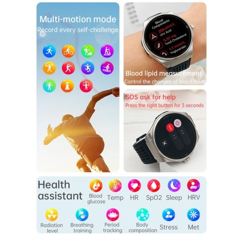 1.43-inch AMOLED Screen Smartwatch BT Talk/Non-invasive Glucose/Uric Acid/Lipids/Blood Pressure/ECG/Built-in 295mAh Li-ion Battery 