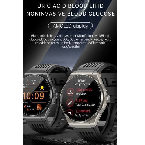 1.43-inch AMOLED Screen Smartwatch BT Talk/Non-invasive Glucose/Uric Acid/Lipids/Blood Pressure/ECG/Built-in 295mAh Li-ion Battery 