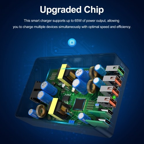65W USB Smart Charger Multiport Fast Charger Block Quick Charge 3.0 Adapter Type-C PD Fast Charging Station for Smartphone Tablet PC Laptop 