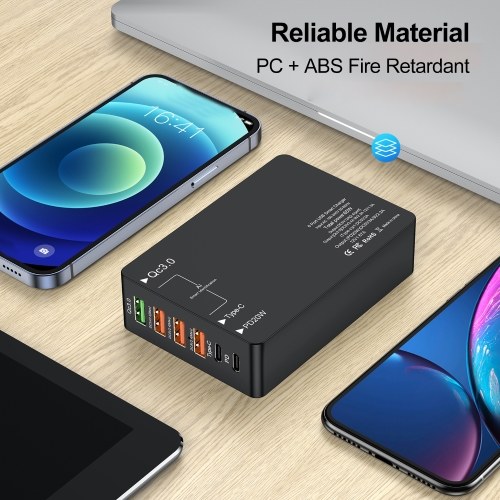 65W USB Smart Charger Multiport Fast Charger Block Quick Charge 3.0 Adapter Type-C PD Fast Charging Station for Smartphone Tablet PC Laptop 