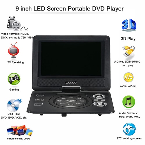 

GKNUO ADW930 9 Inch DVD Player Digital Multimedia Player Support U Drive Play & Card Reader FM / TV / Game Function Black EU Plug